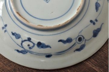 アンティーク雑貨　江戸期　古染付　六寸皿(中皿)(中国?青磁)(R-043235)