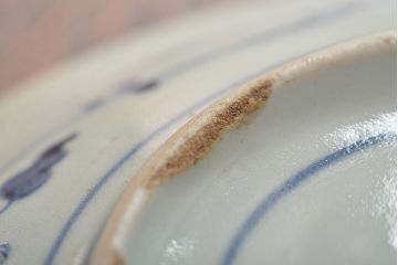 アンティーク雑貨　江戸期　古染付　六寸皿(中皿)(中国?青磁)(R-043235)