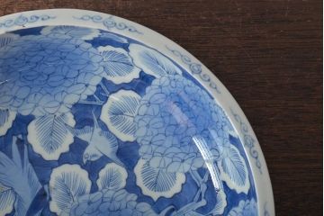 アンティーク雑貨　江戸期　古伊万里　大明成化年製　花鳥図　染付　深鉢(深皿)(R-043236)