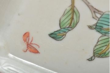 アンティーク雑貨　江戸期　九谷焼　花蝶図　角皿2枚セット(古九谷、古伊万里)(R-043238)