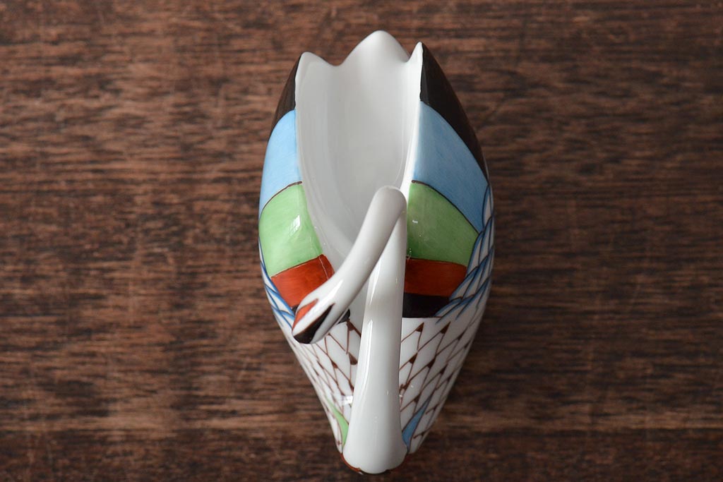 ハンガリー　HOLLOHAZA(ホロハーザ)　白鳥フィギュリン2点セット(スワン、置物、磁器)(R-043242)