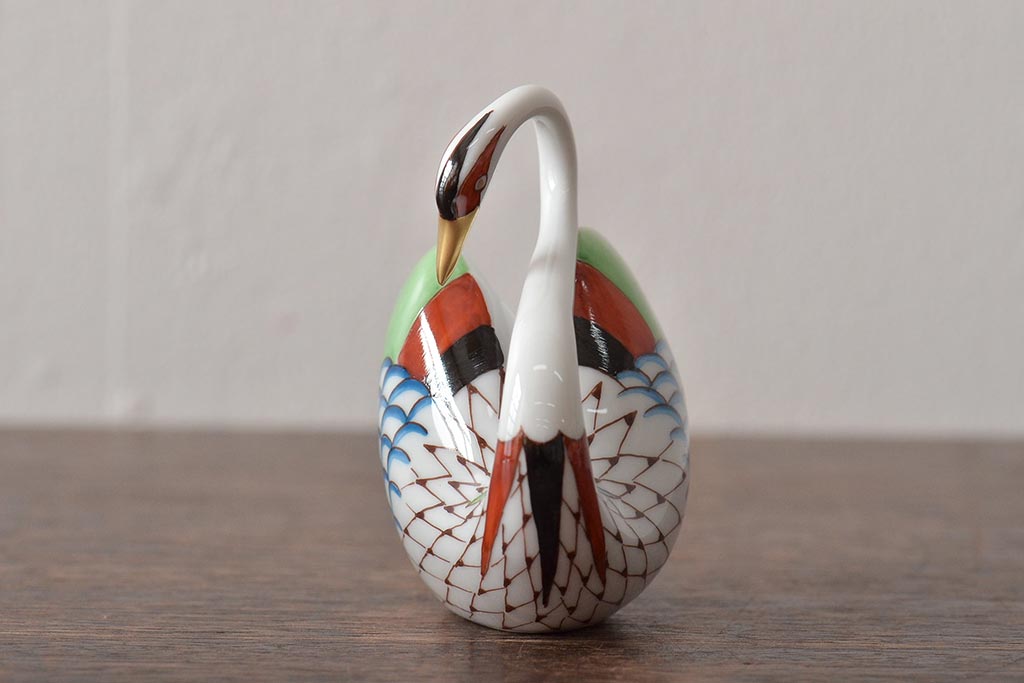 ハンガリー　HOLLOHAZA(ホロハーザ)　白鳥フィギュリン2点セット(スワン、置物、磁器)(R-043242)