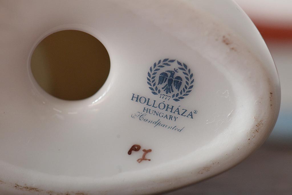 ハンガリー　HOLLOHAZA(ホロハーザ)　白鳥フィギュリン2点セット(スワン、置物、磁器)(R-043242)