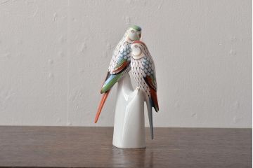 ハンガリー　HOLLOHAZA(ホロハーザ)　オウムフィギュリン(インコ?、鳥、置物、磁器)(R-043243)