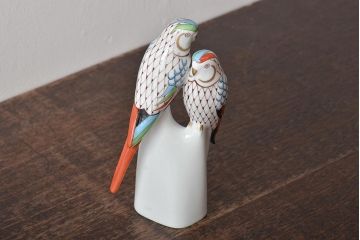 ハンガリー　HOLLOHAZA(ホロハーザ)　オウムフィギュリン(インコ?、鳥、置物、磁器)(R-043243)