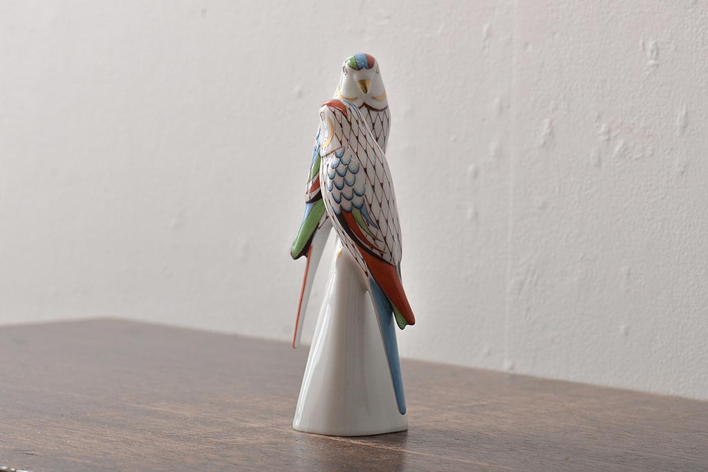 ハンガリー　HOLLOHAZA(ホロハーザ)　オウムフィギュリン(インコ?、鳥、置物、磁器)(R-043243)
