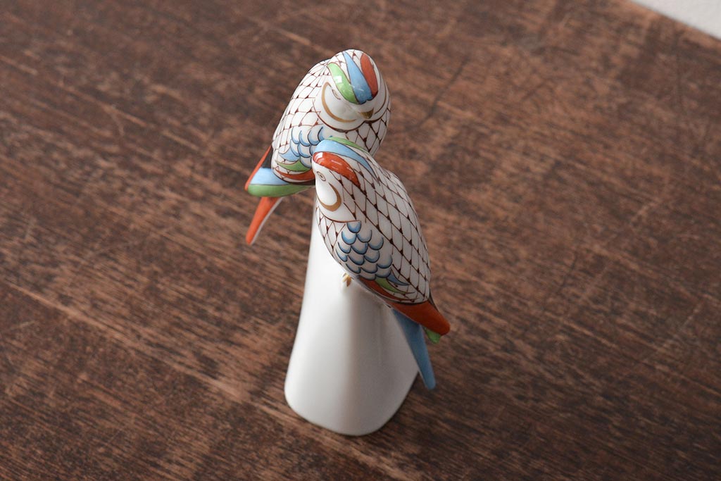 ハンガリー　HOLLOHAZA(ホロハーザ)　オウムフィギュリン(インコ?、鳥、置物、磁器)(R-043243)