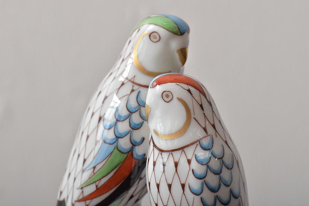 ハンガリー　HOLLOHAZA(ホロハーザ)　オウムフィギュリン(インコ?、鳥、置物、磁器)(R-043243)