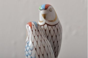 ハンガリー　HOLLOHAZA(ホロハーザ)　オウムフィギュリン(インコ?、鳥、置物、磁器)(R-043243)