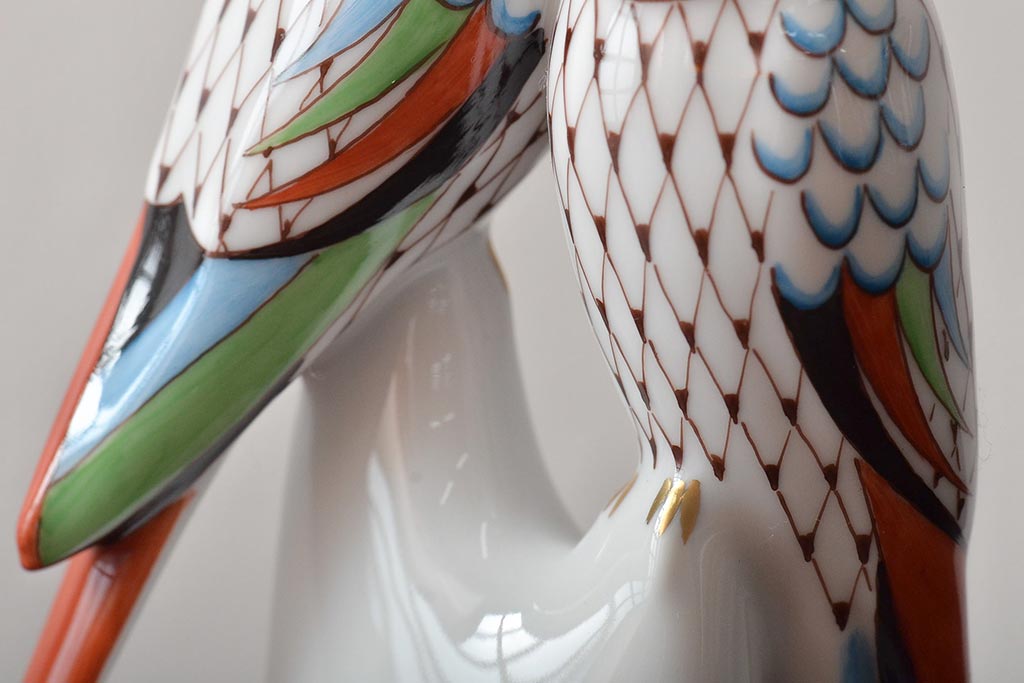 ハンガリー　HOLLOHAZA(ホロハーザ)　オウムフィギュリン(インコ?、鳥、置物、磁器)(R-043243)