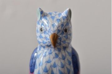 ハンガリー　HEREND(ヘレンド)　HOLLOHAZA(ホロハーザ)　フクロウ(梟)フィギュリン2点セット(ミミズク、置物、磁器)(R-043245)