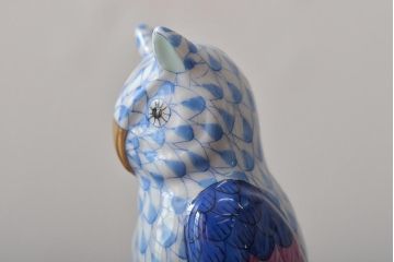 ハンガリー　HEREND(ヘレンド)　HOLLOHAZA(ホロハーザ)　フクロウ(梟)フィギュリン2点セット(ミミズク、置物、磁器)(R-043245)