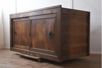 アンティーク家具　明治期　ヒノキ材・欅材　味わいのある収納箪笥(サイドボード、水屋箪笥、戸棚)(R-043248)