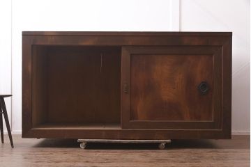 アンティーク家具　明治期　ヒノキ材・欅材　味わいのある収納箪笥(サイドボード、水屋箪笥、戸棚)(R-043248)