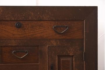 アンティーク家具　明治期　ヒノキ材・欅材　重ね収納箪笥(水屋箪笥、引き出し、チェスト、夜具箪笥、布団箪笥)(R-043250)
