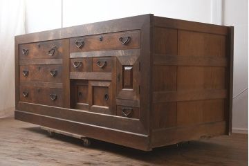 アンティーク家具　明治期　ヒノキ材・欅材　重ね収納箪笥(水屋箪笥、引き出し、チェスト、夜具箪笥、布団箪笥)(R-043250)
