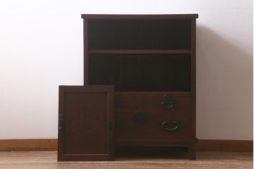 アンティーク家具　和製アンティーク　脚付きリメイク　ケヤキの杢目が美しいシンプルな帳場箪笥(収納棚、時代箪笥、戸棚)(R-043254)