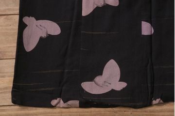 アンティーク着物　大正昭和初期　黒縮緬ふくら雀柄　道行コート(正絹古布)(R-043260)