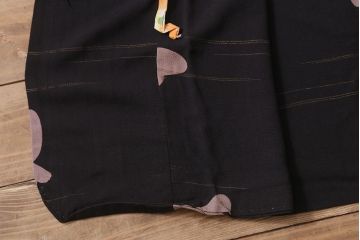 アンティーク着物　大正昭和初期　黒縮緬ふくら雀柄　道行コート(正絹古布)(R-043260)