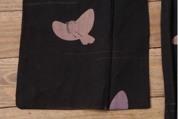 アンティーク着物　大正昭和初期　黒縮緬ふくら雀柄　道行コート(正絹古布)(R-043260)