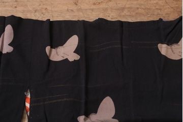 アンティーク着物　大正昭和初期　黒縮緬ふくら雀柄　道行コート(正絹古布)(R-043260)