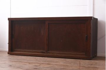 アンティーク家具　明治大正期　前面欅(ケヤキ)材・玉杢材　漆塗り　収納箪笥(サイドボード、水屋箪笥、戸棚、キャビネット、テレビ台、収納棚)(R-043278)