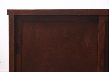 アンティーク家具　明治大正期　前面欅(ケヤキ)材・玉杢材　漆塗り　収納箪笥(サイドボード、水屋箪笥、戸棚、キャビネット、テレビ台、収納棚)(R-043278)