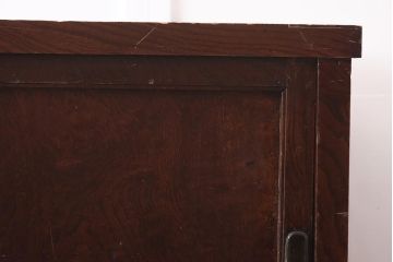アンティーク家具　明治大正期　前面欅(ケヤキ)材・玉杢材　漆塗り　重ね収納箪笥(水屋箪笥、戸棚)(R-043280)