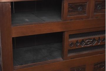 アンティーク家具　前板黒柿材　上質な4尺水屋サイドボード(四尺水屋箪笥、戸棚、収納棚)(R-043284)