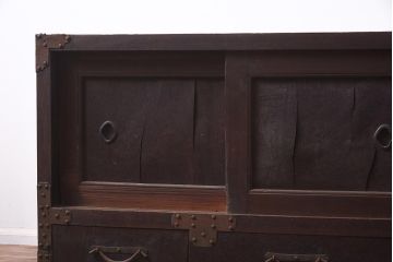 アンティーク家具　明治期　三方ケヤキ材　激レア!貫禄漂う上手物の帳場大箪笥(箪笥ローボード、収納棚)(R-043293)