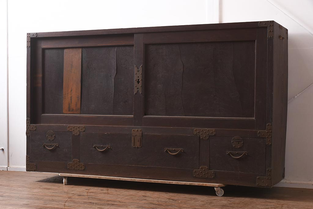 アンティーク家具　明治期　三方ケヤキ材　激レア!貫禄漂う上手物の帳場大箪笥(収納箪笥、引き出し)(R-043294)