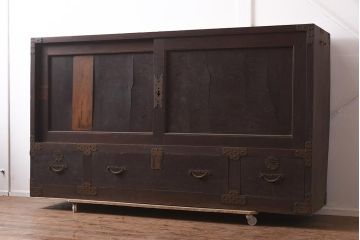 アンティーク家具　明治期　三方ケヤキ材　激レア!貫禄漂う上手物の帳場大箪笥(収納箪笥、引き出し)(R-043294)