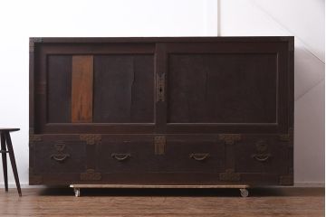 アンティーク家具　明治期　三方ケヤキ材　激レア!貫禄漂う上手物の帳場大箪笥(収納箪笥、引き出し)(R-043294)