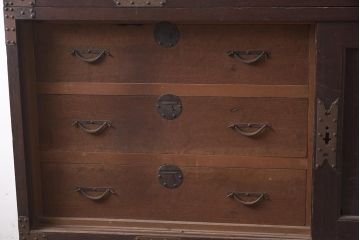 アンティーク家具　明治期　三方ケヤキ材　激レア!貫禄漂う上手物の帳場大箪笥(収納箪笥、引き出し)(R-043294)