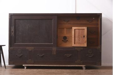 アンティーク家具　明治期　三方ケヤキ材　激レア!貫禄漂う上手物の帳場大箪笥(収納箪笥、引き出し)(R-043294)