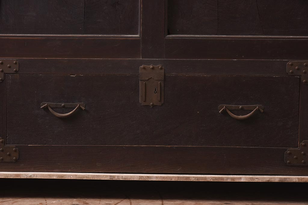 アンティーク家具　明治期　三方ケヤキ材　激レア!貫禄漂う上手物の帳場大箪笥(収納箪笥、引き出し)(R-043294)