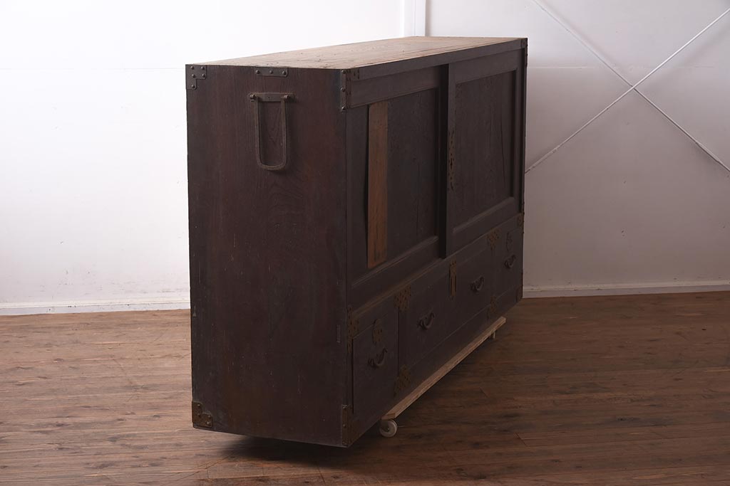 アンティーク家具　明治期　三方ケヤキ材　激レア!貫禄漂う上手物の帳場大箪笥(収納箪笥、引き出し)(R-043294)