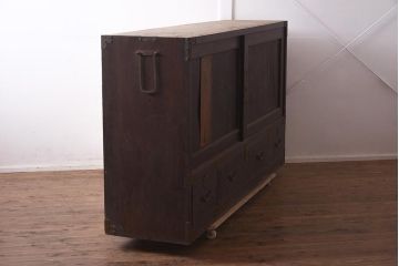 アンティーク家具　明治期　三方ケヤキ材　激レア!貫禄漂う上手物の帳場大箪笥(収納箪笥、引き出し)(R-043294)