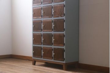 ラフジュ工房オリジナル　ペイント　古材リメイク　モミの木　6×3マス　水色のペイントがさわやかなマス目棚(収納棚、下駄箱)(R-043298)