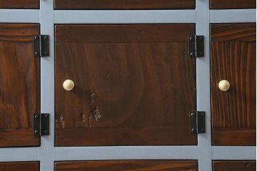 ラフジュ工房オリジナル　ペイント　古材リメイク　モミの木　6×3マス　水色のペイントがさわやかなマス目棚(収納棚、下駄箱)(R-043298)