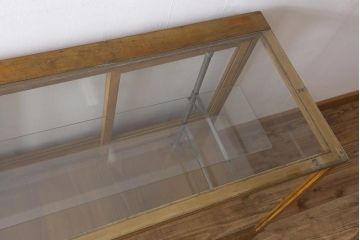 和製アンティーク　昭和レトロ　昭和中期　ナラ材製のシンプルな脚付きガラスケース(ショーケース、陳列棚)(R-043302)