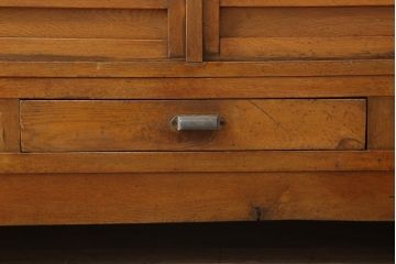 和製アンティーク　昭和レトロ　昭和中期　ナラ材製のシンプルな脚付きガラスケース(ショーケース、陳列棚)(R-043302)