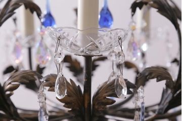 ヴィンテージ照明　輸入品　色付きのガラスドロップがおしゃれなリーフシャンデリア(天井照明、ビンテージ)(R-043304)