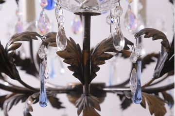 ヴィンテージ照明　輸入品　色付きのガラスドロップがおしゃれなリーフシャンデリア(天井照明、ビンテージ)(R-043304)