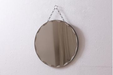 イギリスヴィンテージ　1950年頃　シンプルなデザインが魅力の壁掛けカットミラー(鏡、ビンテージ)(R-043307)