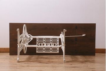 JUKI　天板ヒノキ材　ペイントリメイク　補助テーブル付きミシンテーブル(バタフライテーブル、拡張式テーブル、サイドテーブル、カフェテーブル)(R-043311)