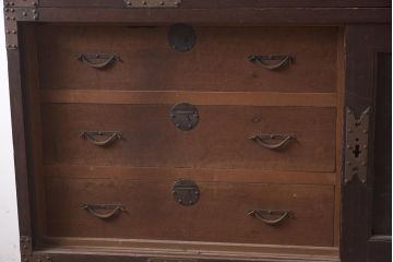 アンティーク家具　明治期　三方ケヤキ材　激レア!貫禄漂う上手物の帳場大箪笥(収納箪笥、引き出し)(R-043316)