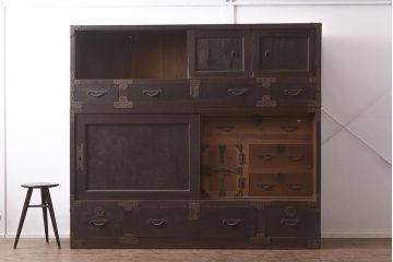 アンティーク家具　明治期　三方ケヤキ材　激レア!貫禄漂う上手物の帳場大箪笥(収納箪笥、引き出し)(R-043316)