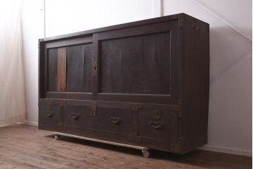 アンティーク家具　明治期　三方ケヤキ材　激レア!貫禄漂う上手物の帳場大箪笥(収納箪笥、引き出し)(R-043316)