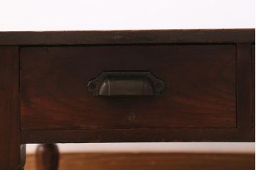 アンティーク家具　大正昭和初期　総ケヤキ材・天板一枚板　大正ロマン香る挽き物脚の文机(座卓、座机、ローテーブル、センターテーブル)(R-043320)